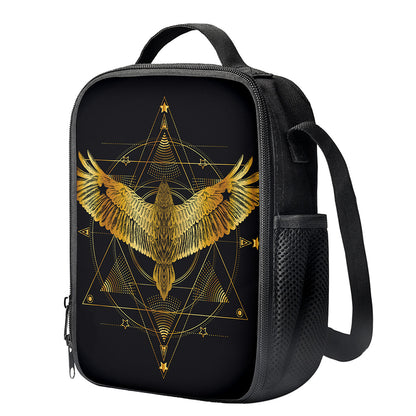 Golden Spiritual Bird Print Crossbody Lunch Bag