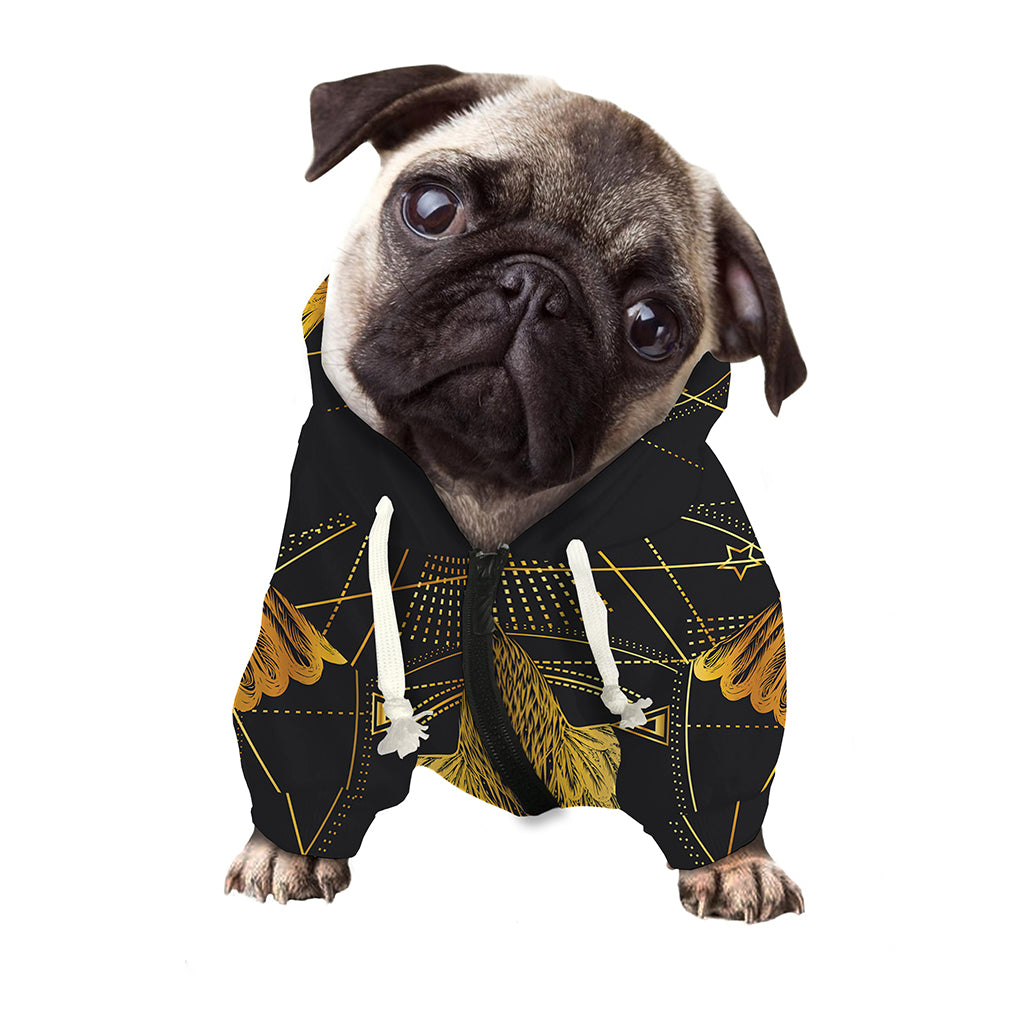 Golden Spiritual Bird Print Dog Zip Up Hoodie