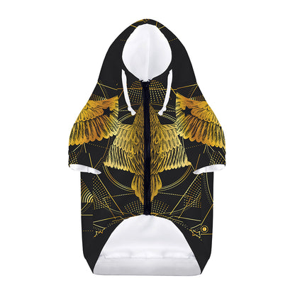 Golden Spiritual Bird Print Dog Zip Up Hoodie