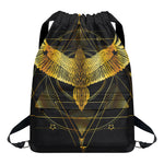 Golden Spiritual Bird Print Drawstring Backpack