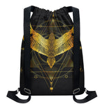 Golden Spiritual Bird Print Drawstring Backpack