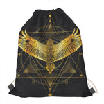 Golden Spiritual Bird Print Drawstring Bag