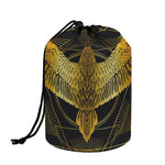 Golden Spiritual Bird Print Drawstring Makeup Bag