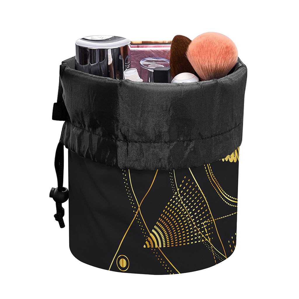 Golden Spiritual Bird Print Drawstring Makeup Bag