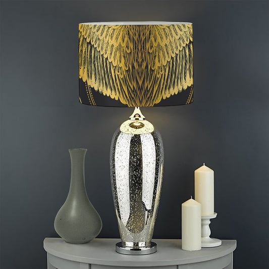 Golden Spiritual Bird Print Drum Lamp Shade