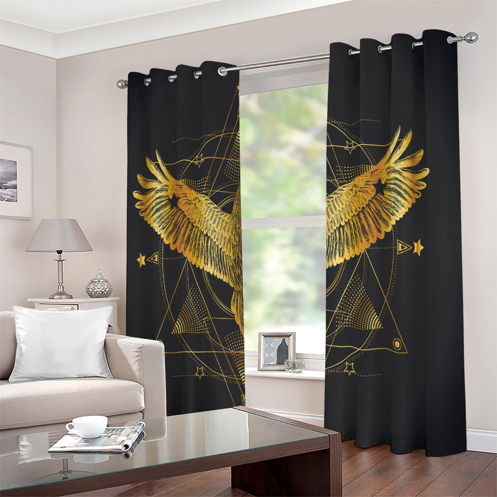 Golden Spiritual Bird Print Extra Wide Grommet Curtains