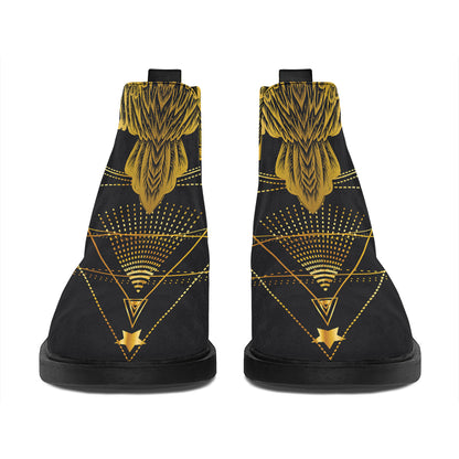 Golden Spiritual Bird Print Flat Ankle Boots