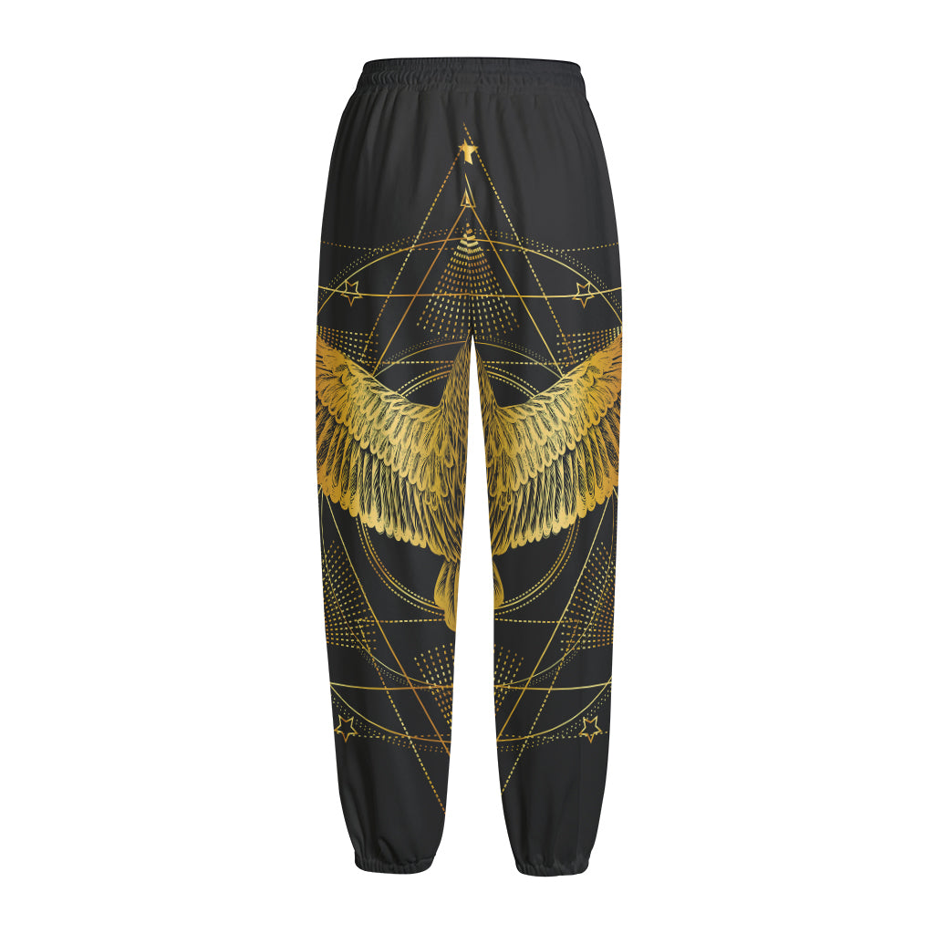 Golden Spiritual Bird Print Fleece Lined Knit Pants