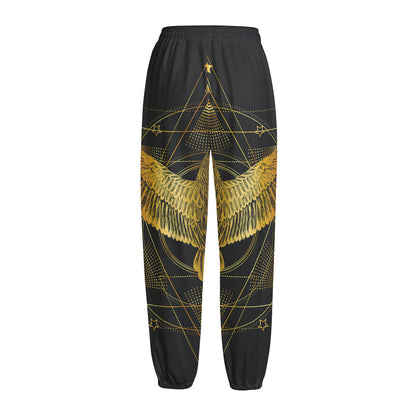 Golden Spiritual Bird Print Fleece Lined Knit Pants