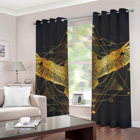 Golden Spiritual Bird Print Grommet Curtains