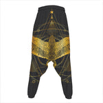 Golden Spiritual Bird Print Hammer Pants