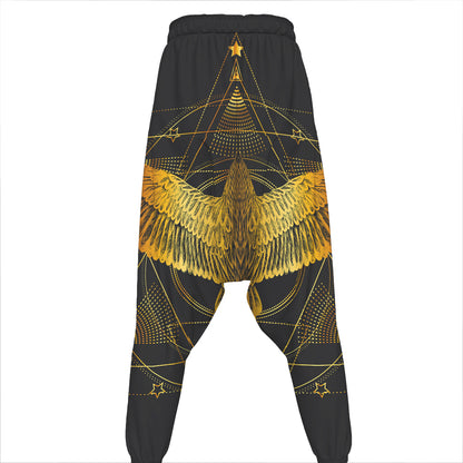 Golden Spiritual Bird Print Hammer Pants