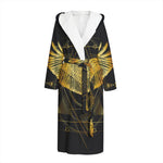 Golden Spiritual Bird Print Hooded Bathrobe