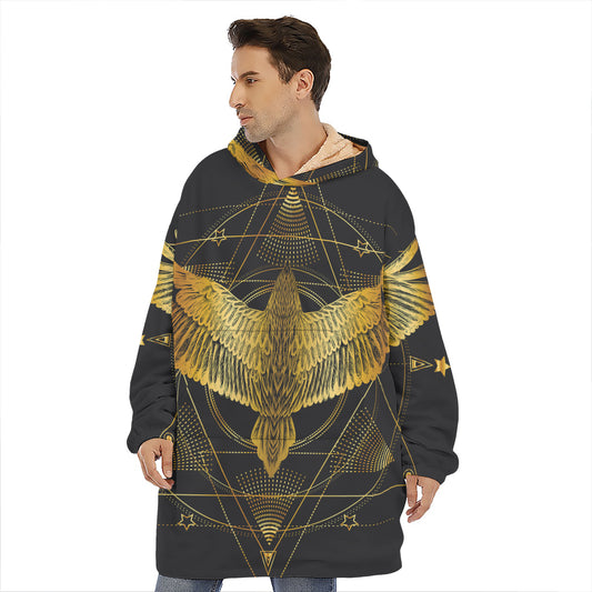 Golden Spiritual Bird Print Hoodie Blanket