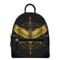 Golden Spiritual Bird Print Leather Backpack