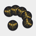 Golden Spiritual Bird Print Leather Coaster Set