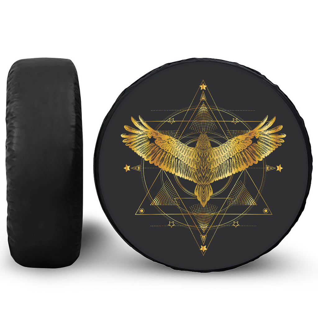 Golden Spiritual Bird Print Leather Spare Tire Cover