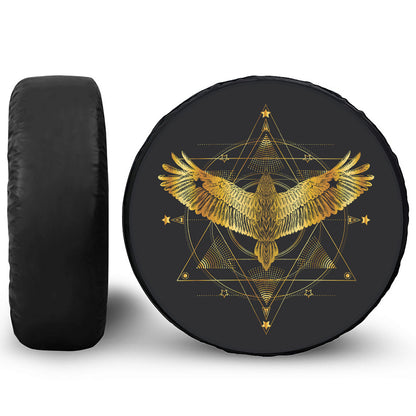 Golden Spiritual Bird Print Leather Spare Tire Cover