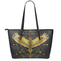 Golden Spiritual Bird Print Leather Tote Bag With Zipper