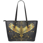 Golden Spiritual Bird Print Leather Tote Bag