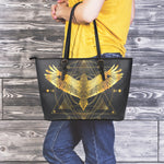 Golden Spiritual Bird Print Leather Tote Bag