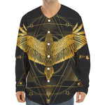 Golden Spiritual Bird Print Long Sleeve Baseball Jersey