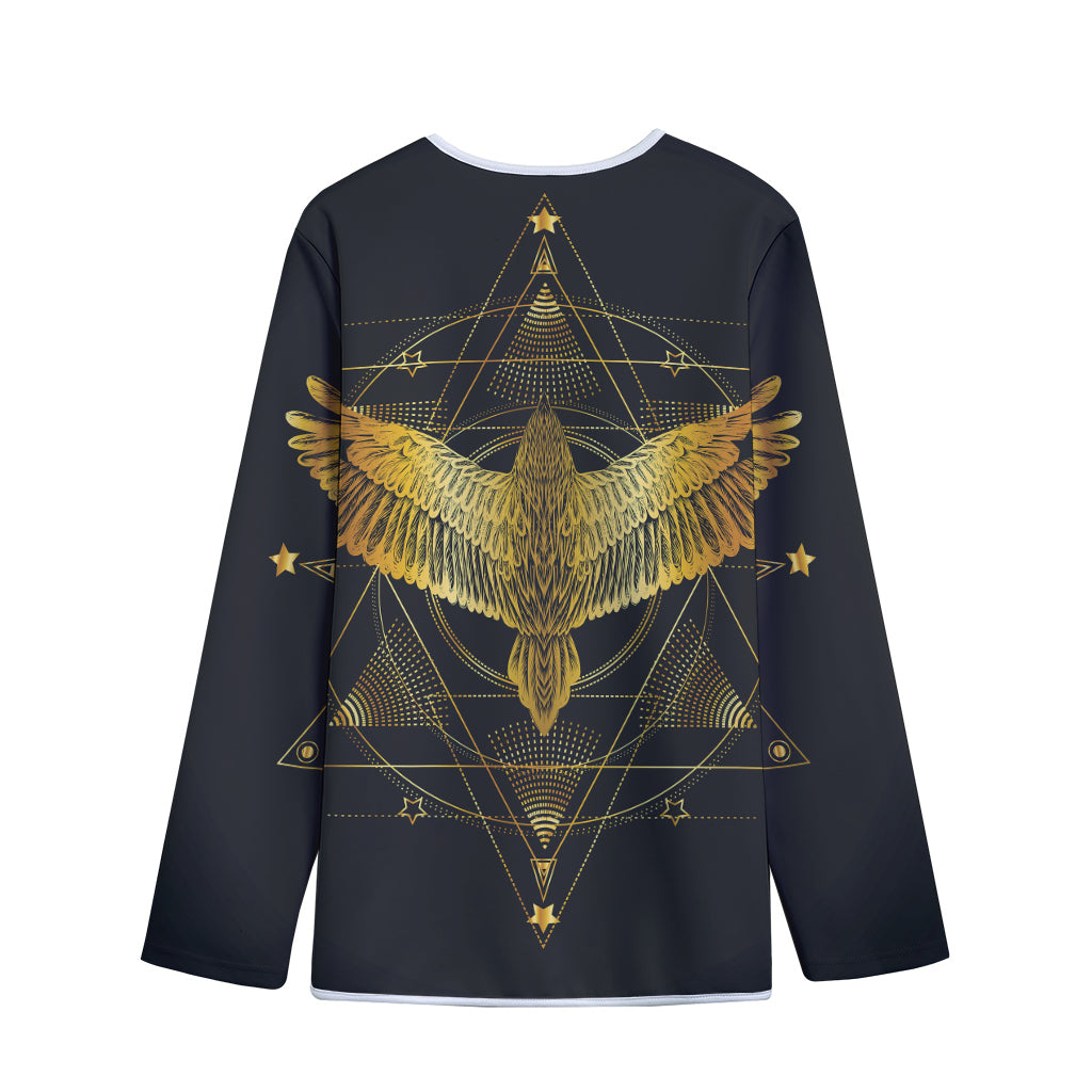 Golden Spiritual Bird Print Long Sleeve Short Coat