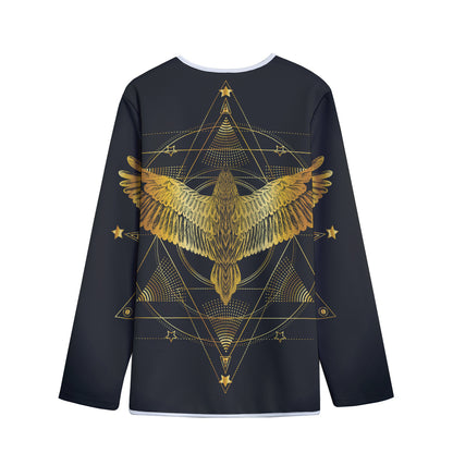 Golden Spiritual Bird Print Long Sleeve Short Coat