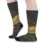 Golden Spiritual Bird Print Long Socks