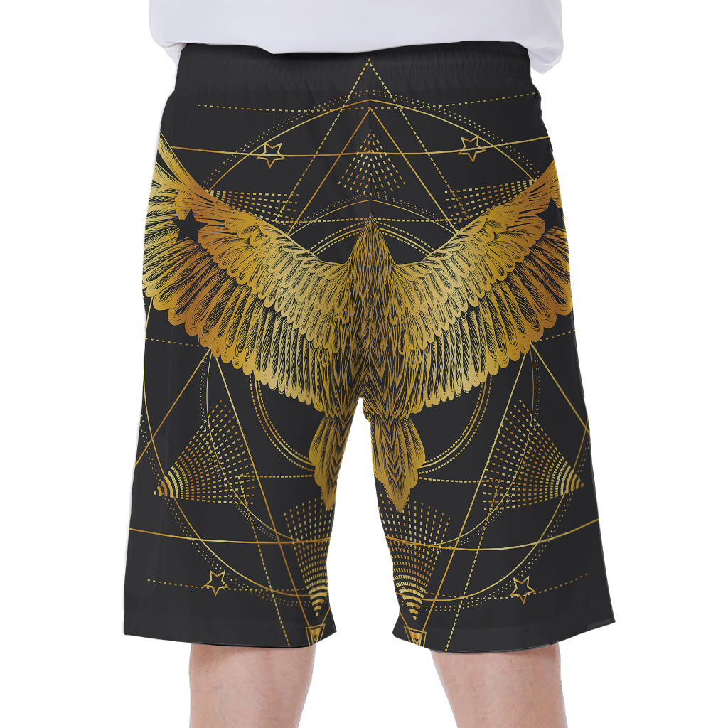 Golden Spiritual Bird Print Men's Beach Shorts