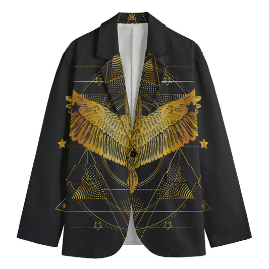 Golden Spiritual Bird Print Men's Blazer