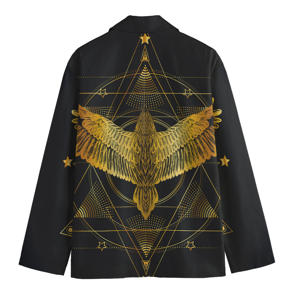 Golden Spiritual Bird Print Men's Blazer