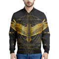 Golden Spiritual Bird Print Men's Bomber Jacket