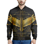 Golden Spiritual Bird Print Men's Bomber Jacket
