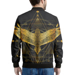 Golden Spiritual Bird Print Men's Bomber Jacket