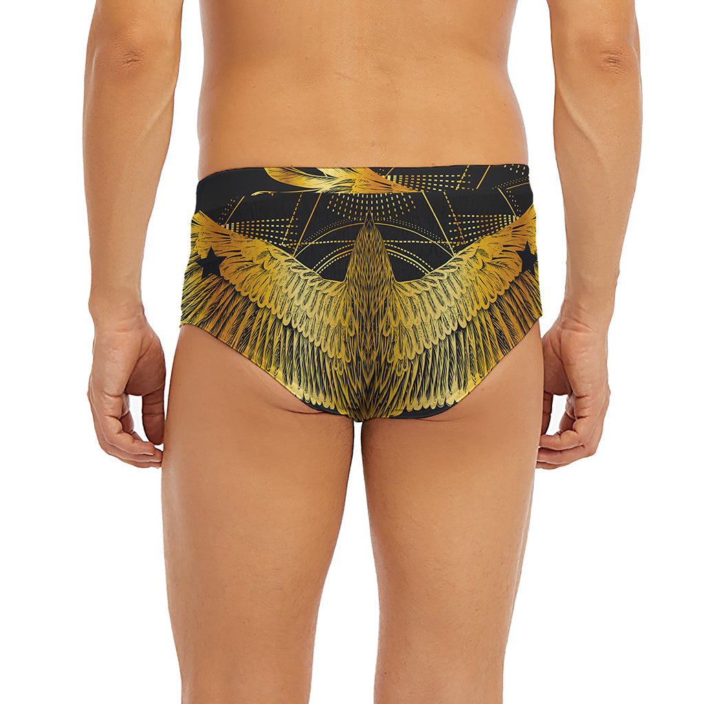 Golden Spiritual Bird Print Men's Briefs