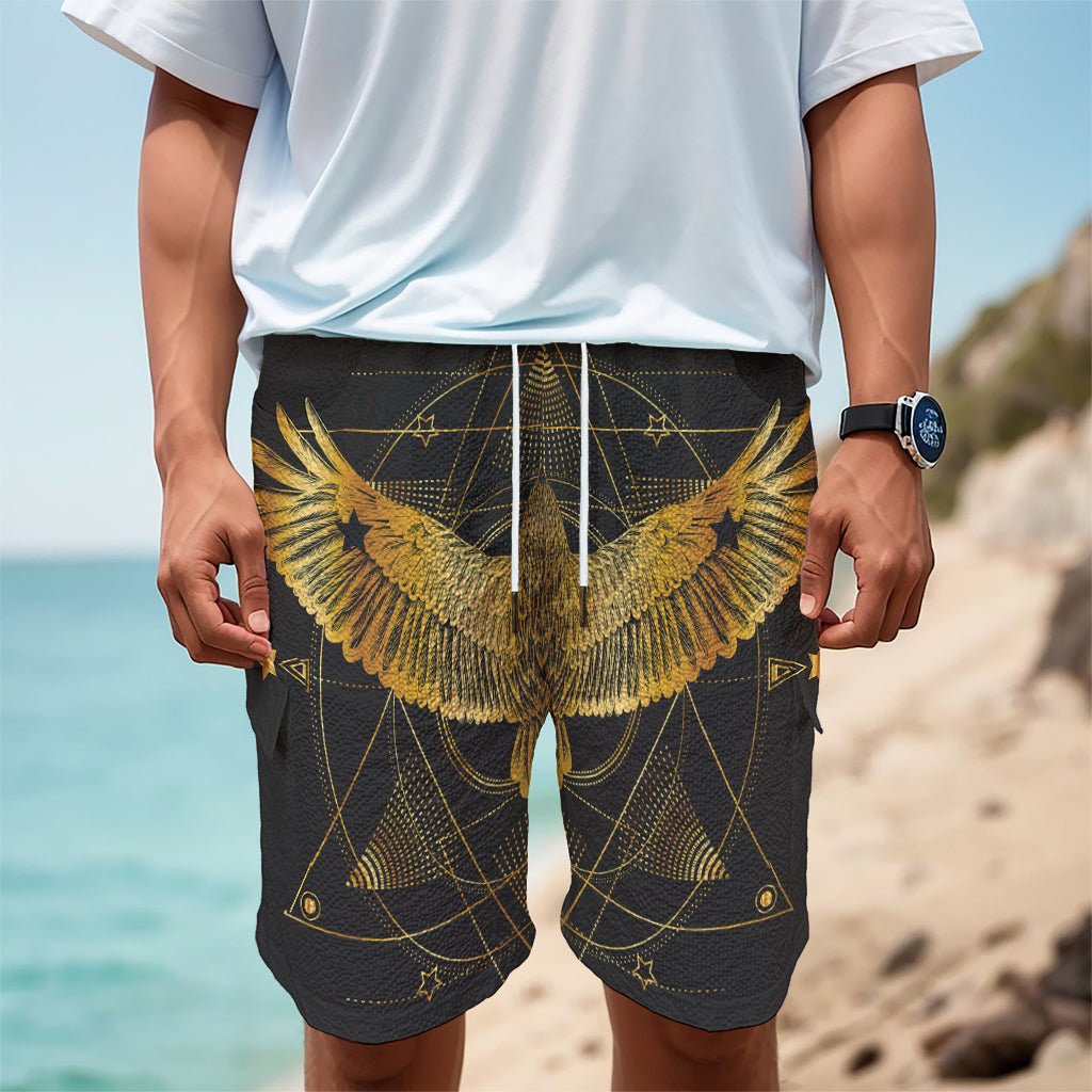Golden Spiritual Bird Print Men's Cargo Shorts