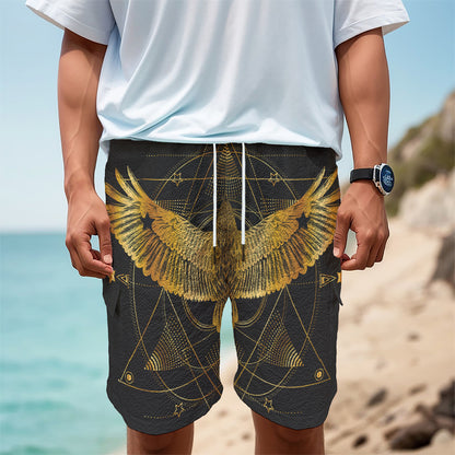 Golden Spiritual Bird Print Men's Cargo Shorts