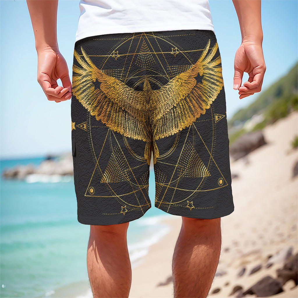 Golden Spiritual Bird Print Men's Cargo Shorts