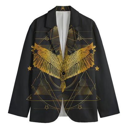 Golden Spiritual Bird Print Men's Cotton Blazer