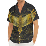 Golden Spiritual Bird Print Men's Deep V-Neck Shirt