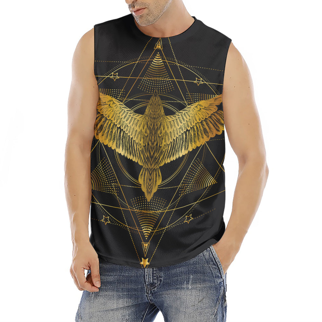 Golden Spiritual Bird Print Men's Fitness Tank Top