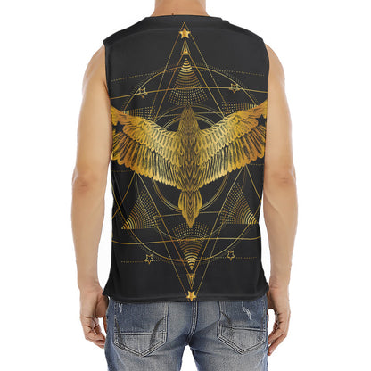 Golden Spiritual Bird Print Men's Fitness Tank Top