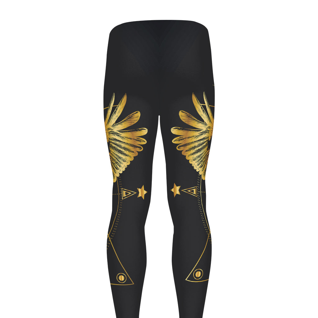 Golden Spiritual Bird Print Men's leggings