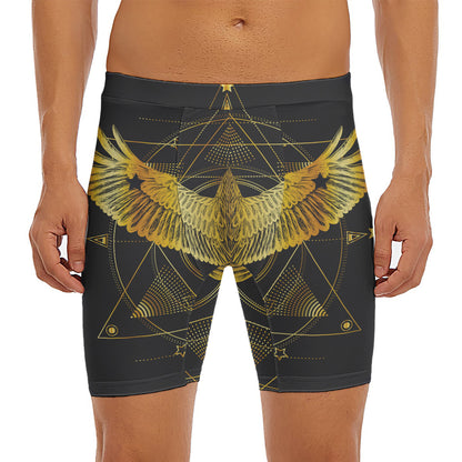 Golden Spiritual Bird Print Men's Long Boxer Briefs
