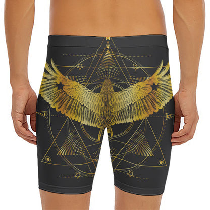Golden Spiritual Bird Print Men's Long Boxer Briefs