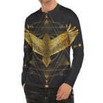 Golden Spiritual Bird Print Men's Long Sleeve Rash Guard