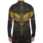 Golden Spiritual Bird Print Men's Long Sleeve Rash Guard