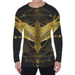 Golden Spiritual Bird Print Men's Long Sleeve T-Shirt