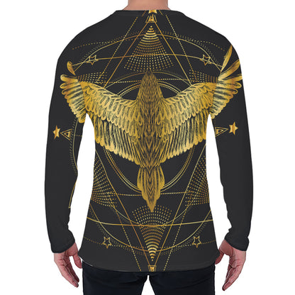 Golden Spiritual Bird Print Men's Long Sleeve T-Shirt